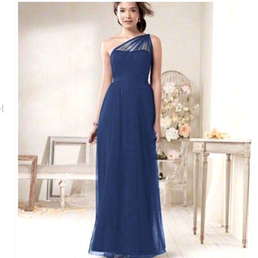 Alfred Angelo Blue Sheer Single-Shoulder Modern Vintage Bridesmaid Gown